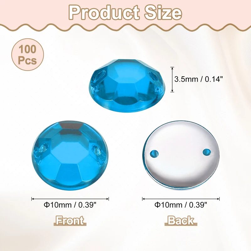 100Pcs Flat Back Sew on Rhinestones Beads 10mm Crystal Round Gems Blue