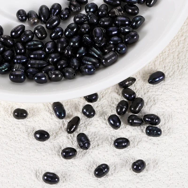 100 Pcs 5-6mm 0.8mm Hole Oval Shape Freshwater Pearl Beads,Black