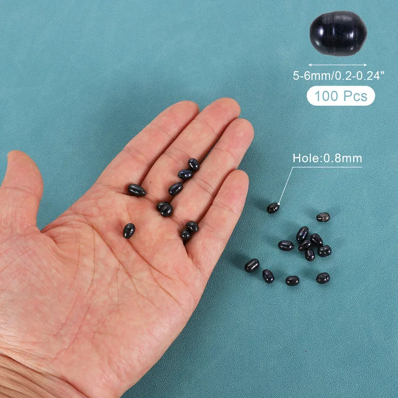 100 Pcs 5-6mm 0.8mm Hole Oval Shape Freshwater Pearl Beads,Black