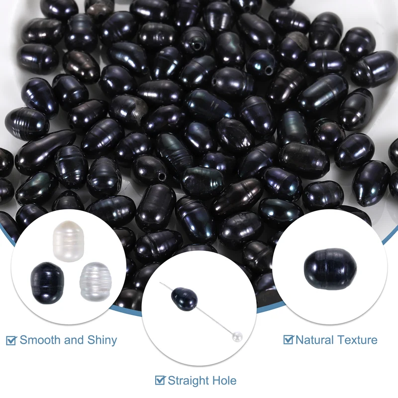 100 Pcs 5-6mm 0.8mm Hole Oval Shape Freshwater Pearl Beads,Black