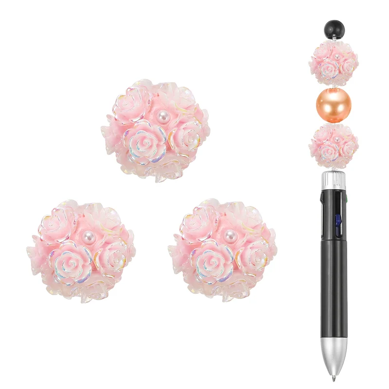 5 Pcs Rhinestone Focal Beads for Pens, 0.8" Glass Flower Beads, Light Pink