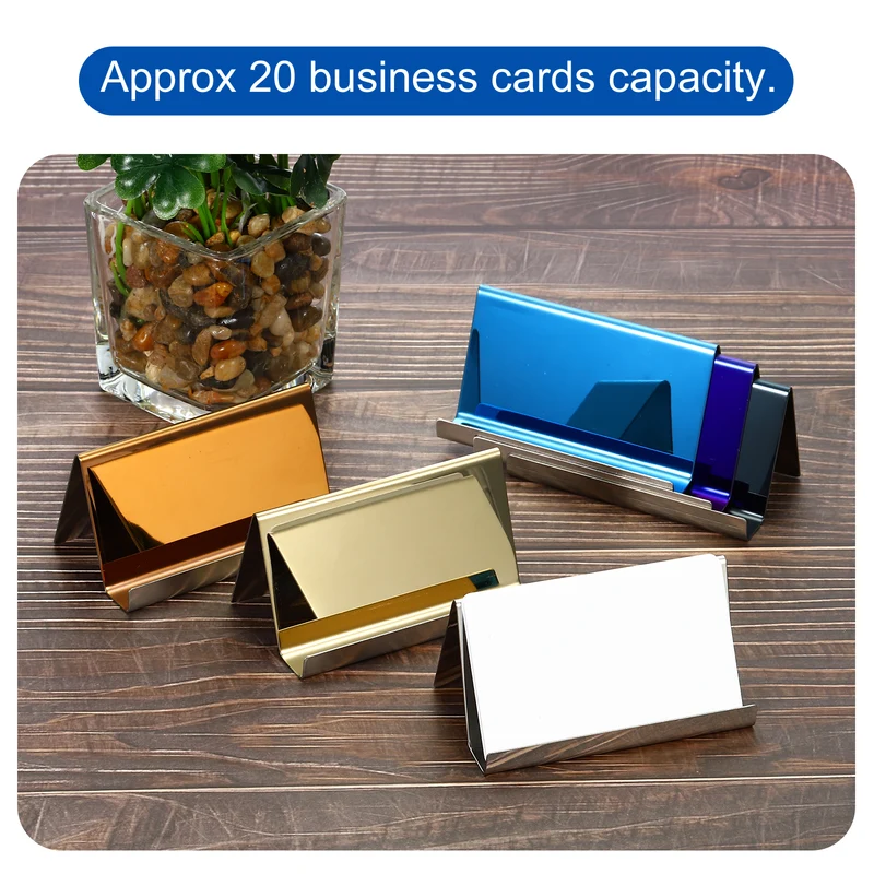 Business Card Holder, Reflective Stainless Steel Desktop Name Cards Display Stand for Office Desk