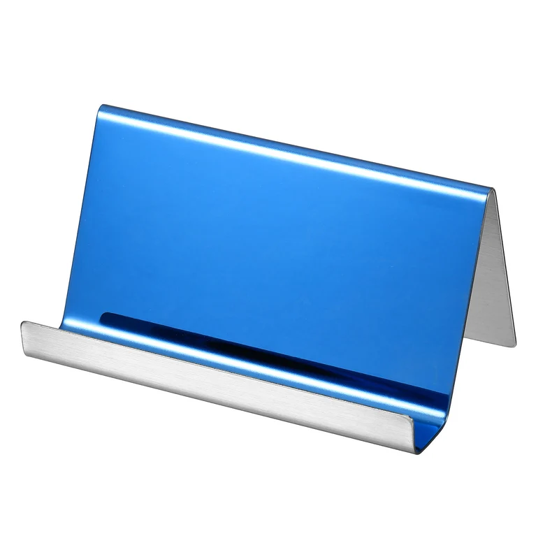 Business Card Holder, Reflective Stainless Steel Desktop Name Cards Display Stand for Office Desk