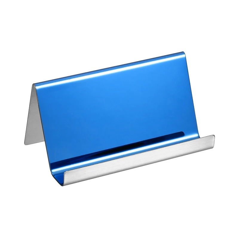 Business Card Holder, Reflective Stainless Steel Desktop Name Cards Display Stand for Office Desk
