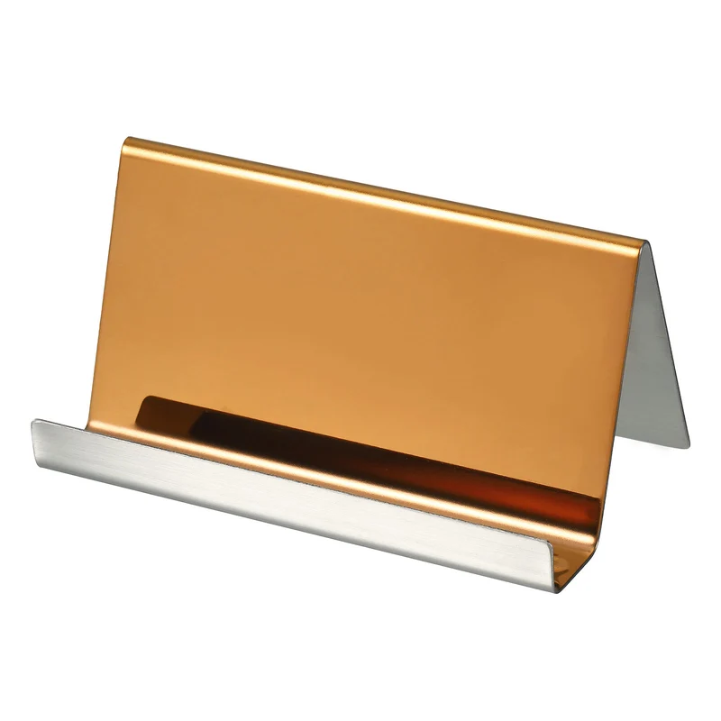 Business Card Holder, Reflective Stainless Steel Desktop Name Cards Display Stand for Office Desk