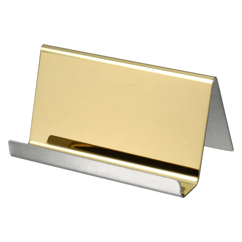 Business Card Holder, Reflective Stainless Steel Desktop Name Cards Display Stand for Office Desk