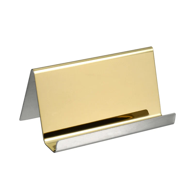 Business Card Holder, Reflective Stainless Steel Desktop Name Cards Display Stand for Office Desk
