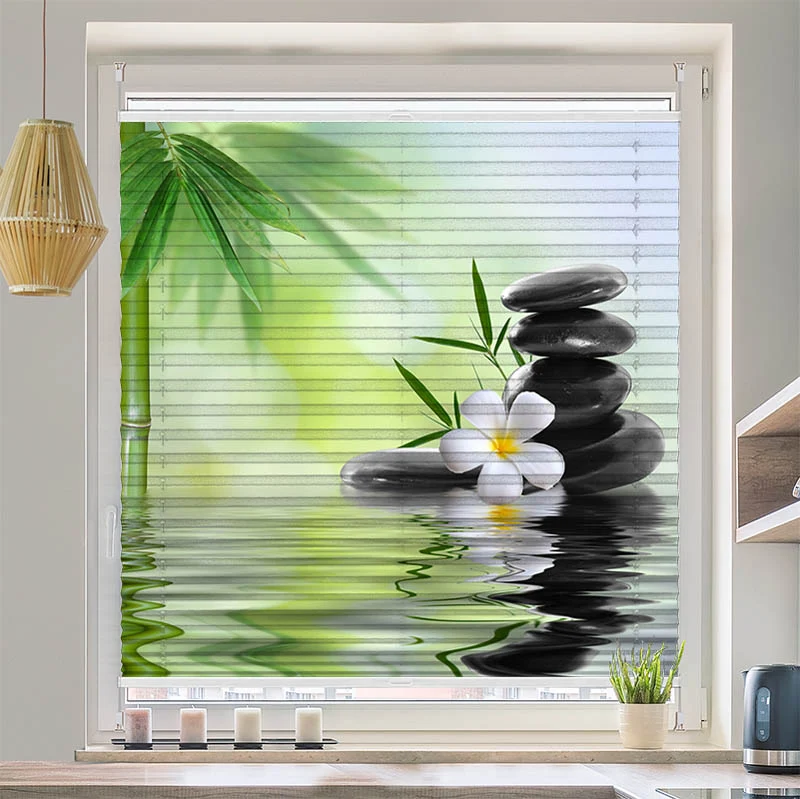 Wabenplissee Motiv "Frangipani Bambus Steine"