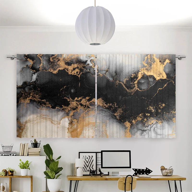 Vorhang Motiv "Abstrakt Marmor Schwarz Gold"