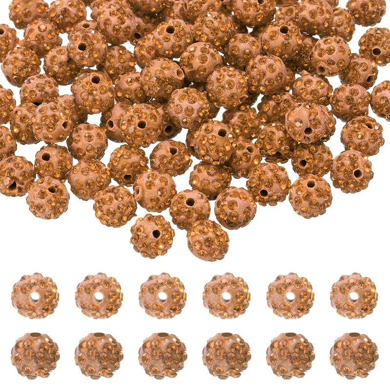 105 Pcs 10mm Rhinestone Clay Beads for Jewelry Making, Gold