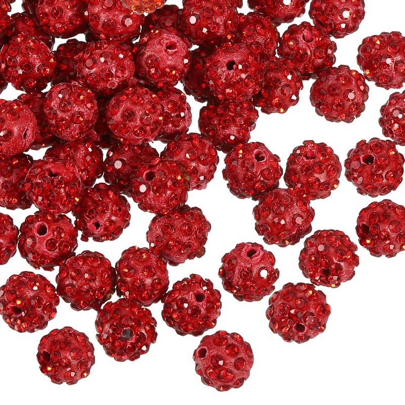 100Pcs 8mm Rhinestone Clay Beads Polymer Clay Crystal Bead Red