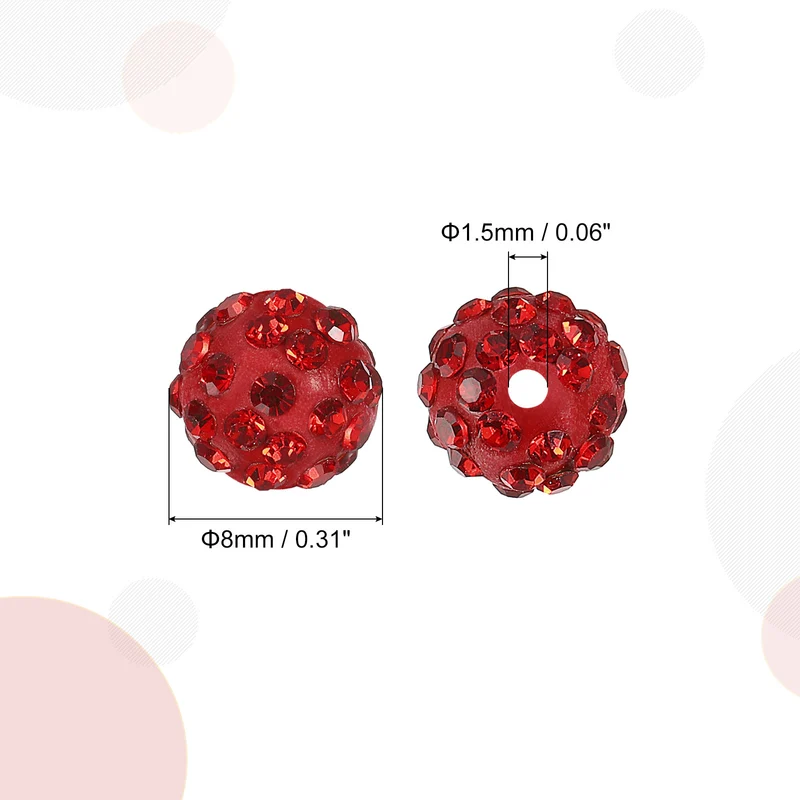 100Pcs 8mm Rhinestone Clay Beads Polymer Clay Crystal Bead Red
