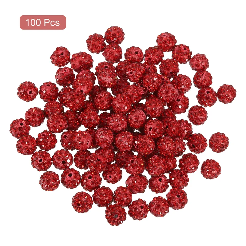 100Pcs 8mm Rhinestone Clay Beads Polymer Clay Crystal Bead Red