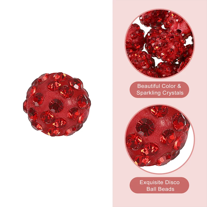 100Pcs 8mm Rhinestone Clay Beads Polymer Clay Crystal Bead Red