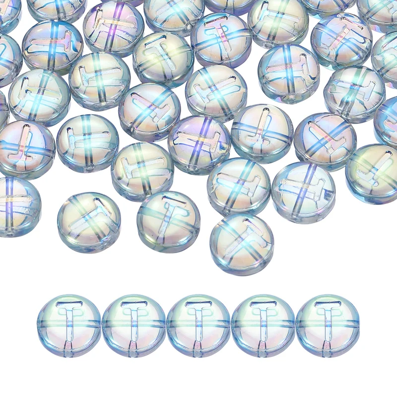60Pcs Glass Letter Beads, 10mm t Initial Letter Spacer Beads, Blue Green