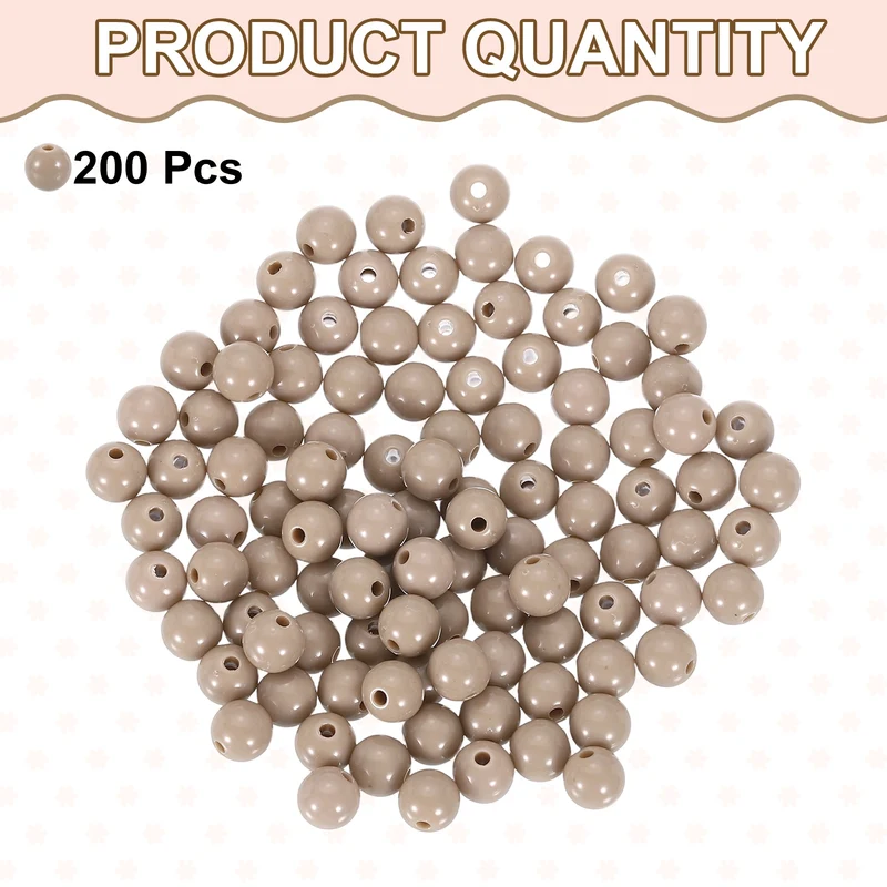 200pcs Light Beige Acrylic Round Beads 8mm Plastic Resin Loose Bead