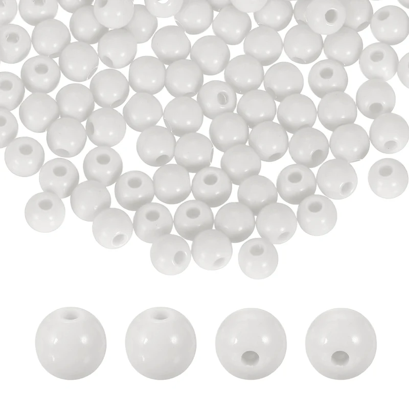 100pcs White Acrylic Round Beads 6mm Plastic Resin Loose Bead