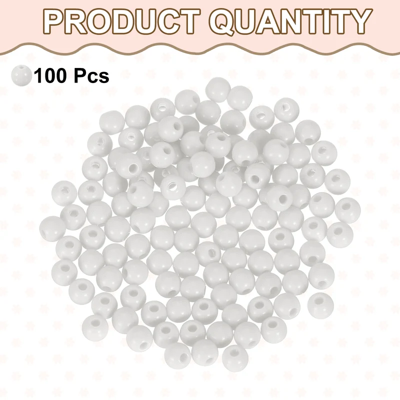 100pcs White Acrylic Round Beads 6mm Plastic Resin Loose Bead