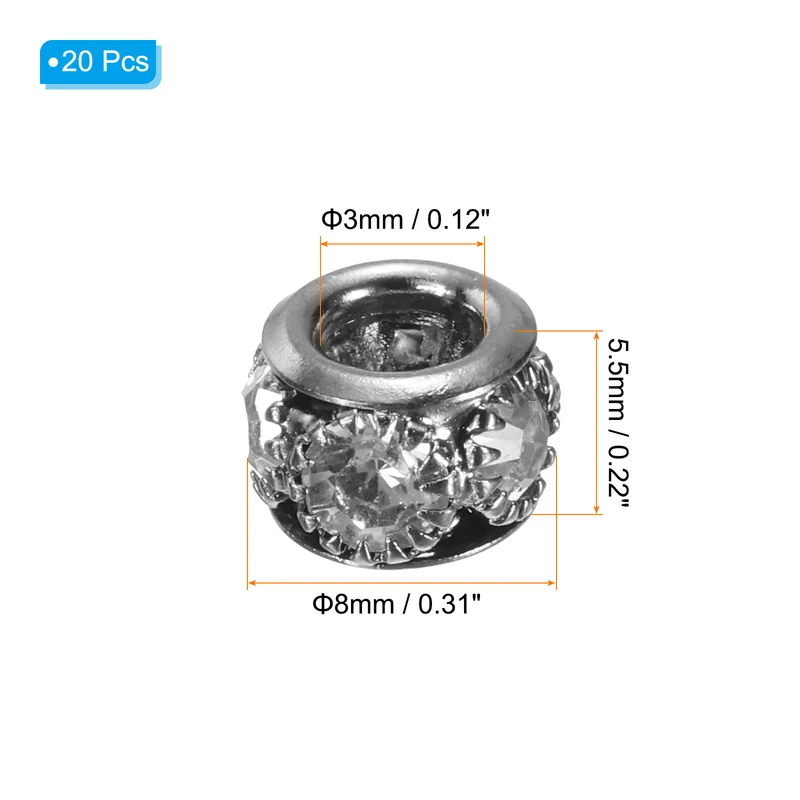 20Pcs 8mm Rhinestone European Beads Large Hole Crystal Beads Grey