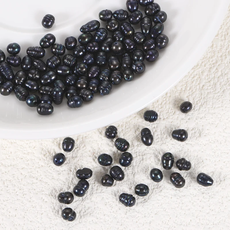 100 Pcs 4-5mm 0.8mm Hole Oval Shape Freshwater Pearl Beads,Black