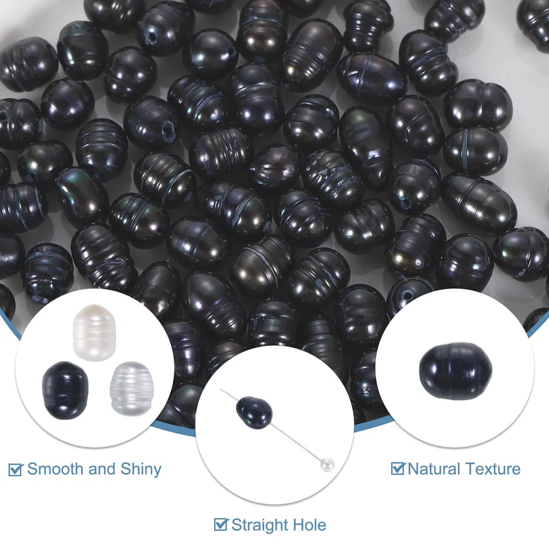 100 Pcs 4-5mm 0.8mm Hole Oval Shape Freshwater Pearl Beads,Black