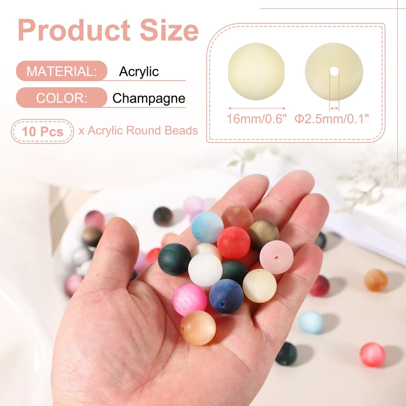 10 Pcs Acrylic Round Beads, 16mm Loose Beads for Jewelry Making, Champagne
