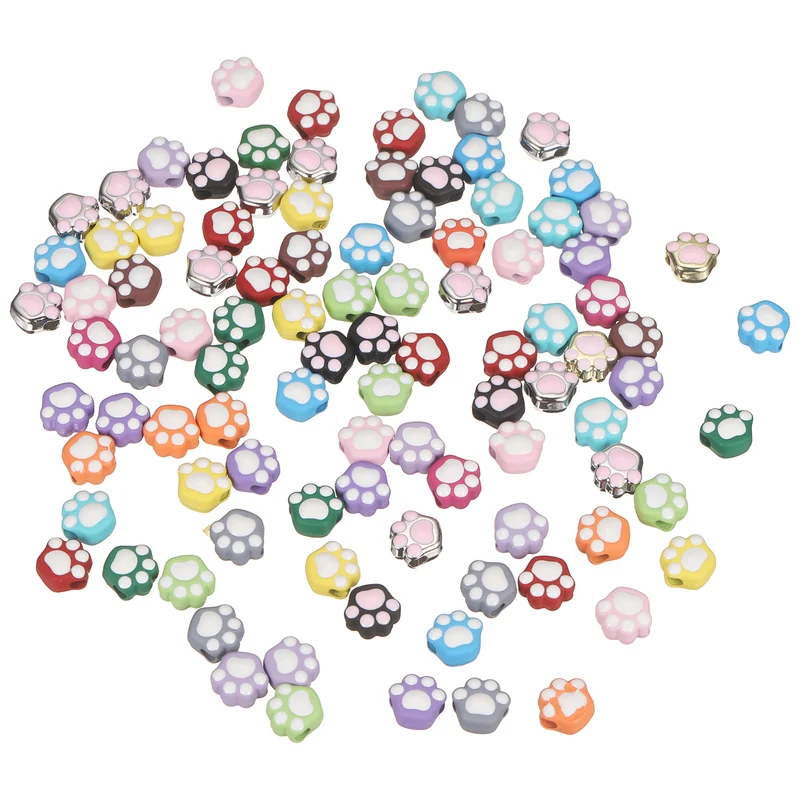 100Pcs Paw Print Spacer Beads, Alloy Enamel Paw Print Pendant, Mixed Colors