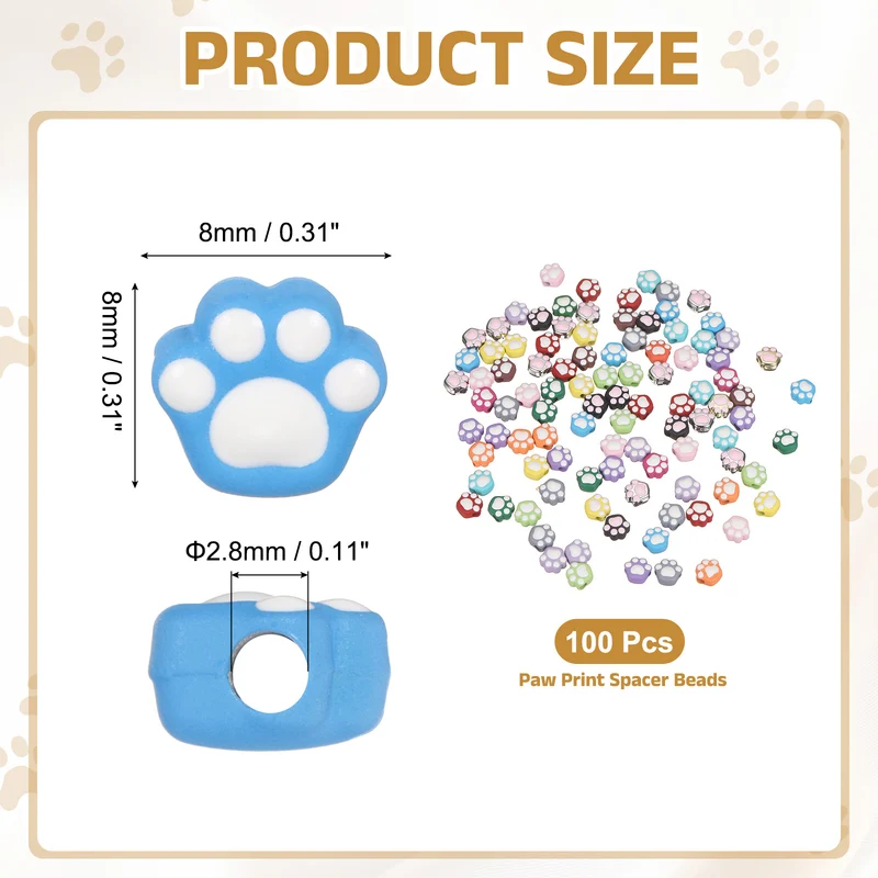 100Pcs Paw Print Spacer Beads, Alloy Enamel Paw Print Pendant, Mixed Colors