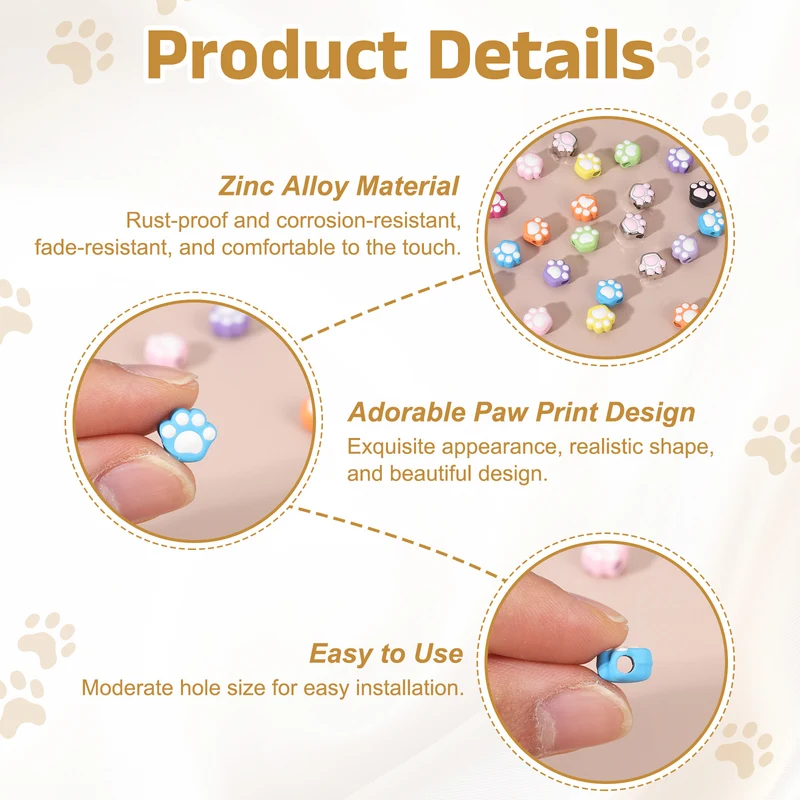 100Pcs Paw Print Spacer Beads, Alloy Enamel Paw Print Pendant, Mixed Colors
