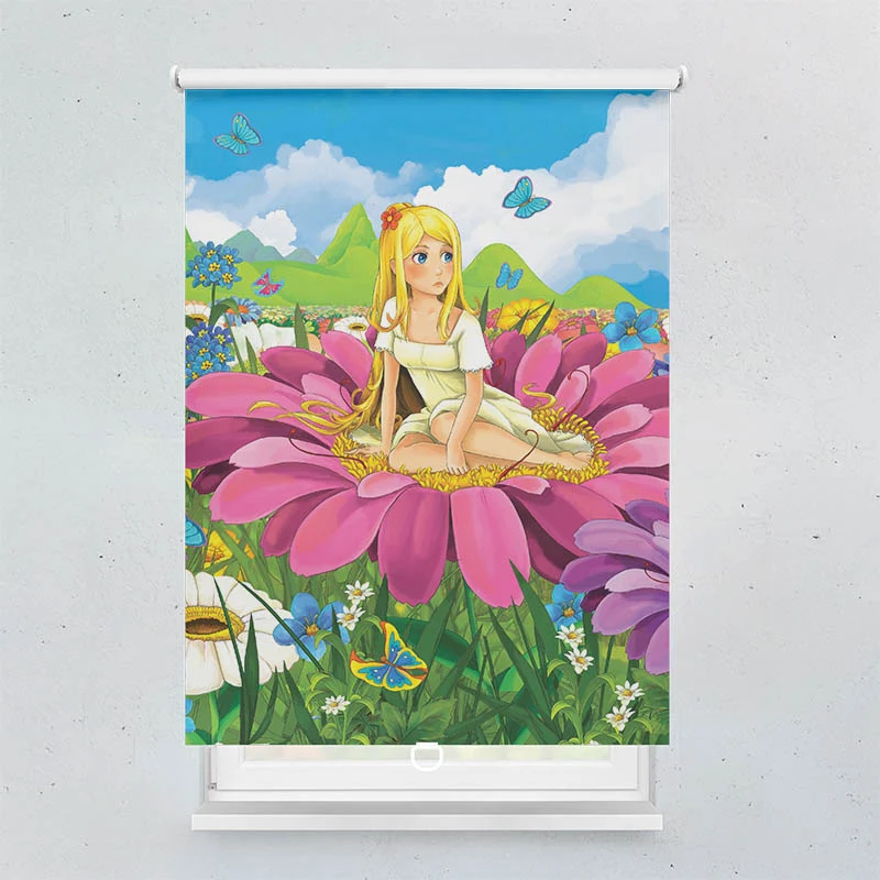 Springrollo Motiv "Maedchen auf einer Blume"