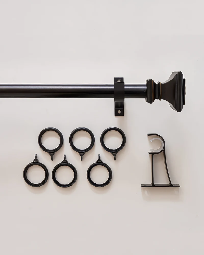 Black Roman Square Custom Finials Curtain Rods