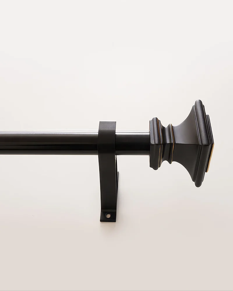 Black Roman Square Custom Finials Curtain Rods
