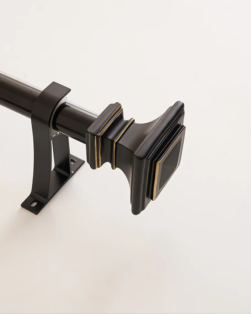 Black Roman Square Custom Finials Curtain Rods