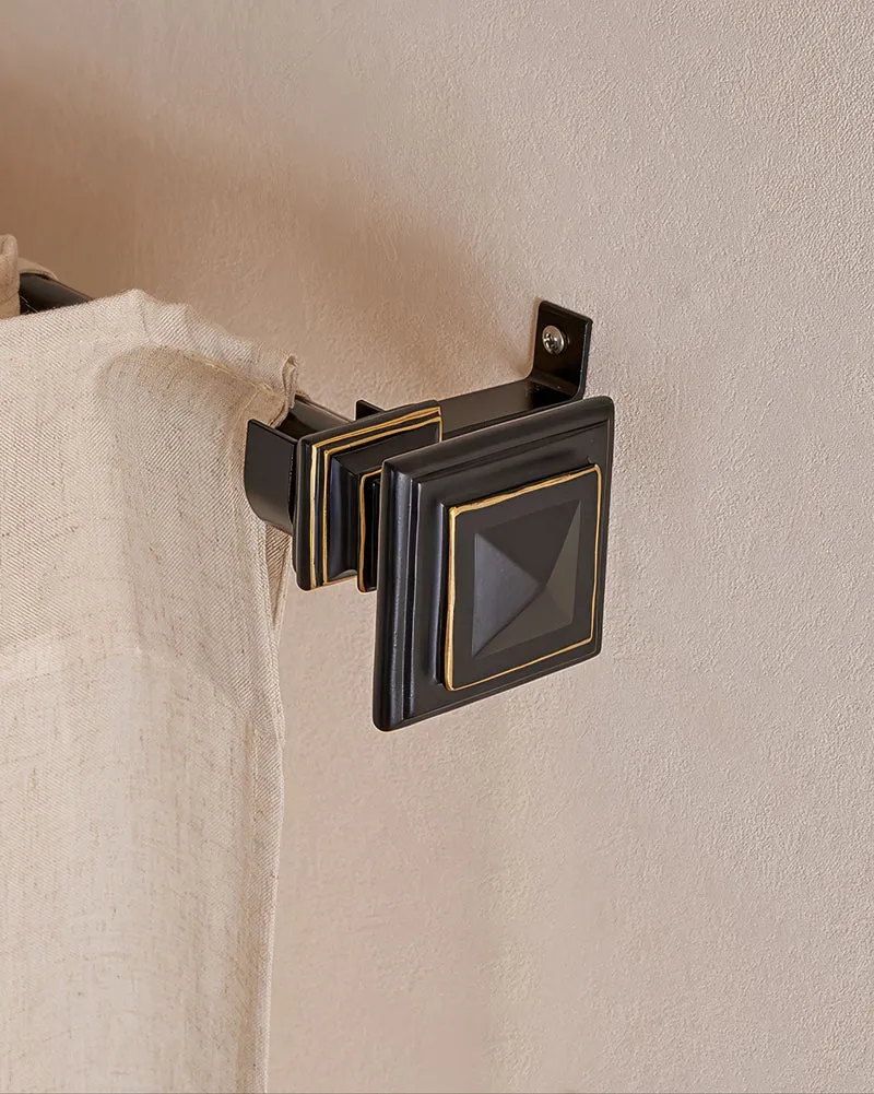 Black Roman Square Custom Finials Curtain Rods