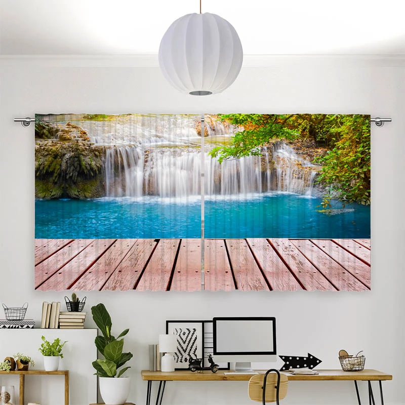 Vorhang Motiv "Wald Wasserfall Steg"