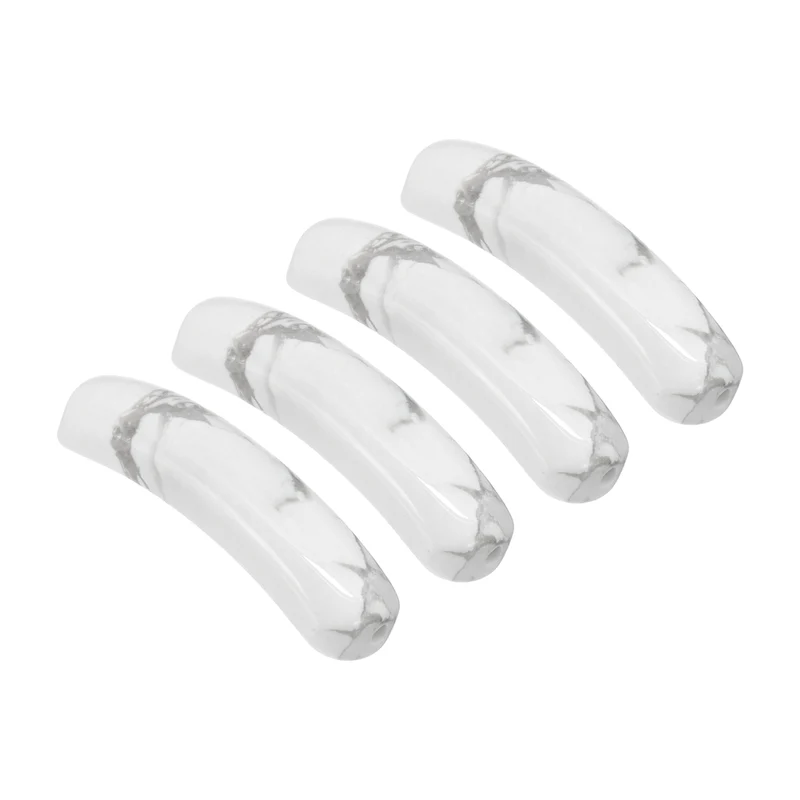 4 Pcs Natural Stone, 36 x 10 mm Natural Curved Clear Quartz Stone Crystal Handmade Jade Flat Beads for DIY Crafting, Natural White Pine