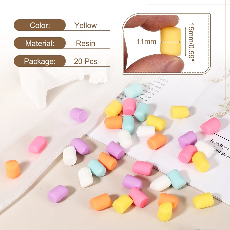 20 Pcs Resin Candy Charm, Artificial Simulation Cotton Candy, Yellow