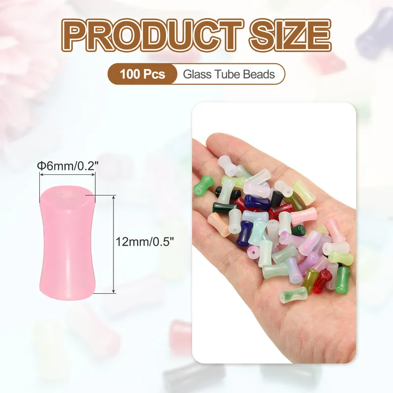 100 Pcs Glass Tube Beads, 6x12mm Bamboo Stick Tube Beads, Pink