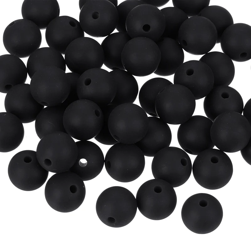 50Pcs 9mm Silicone Beads Round Loose Rubber Bead for DIY Black