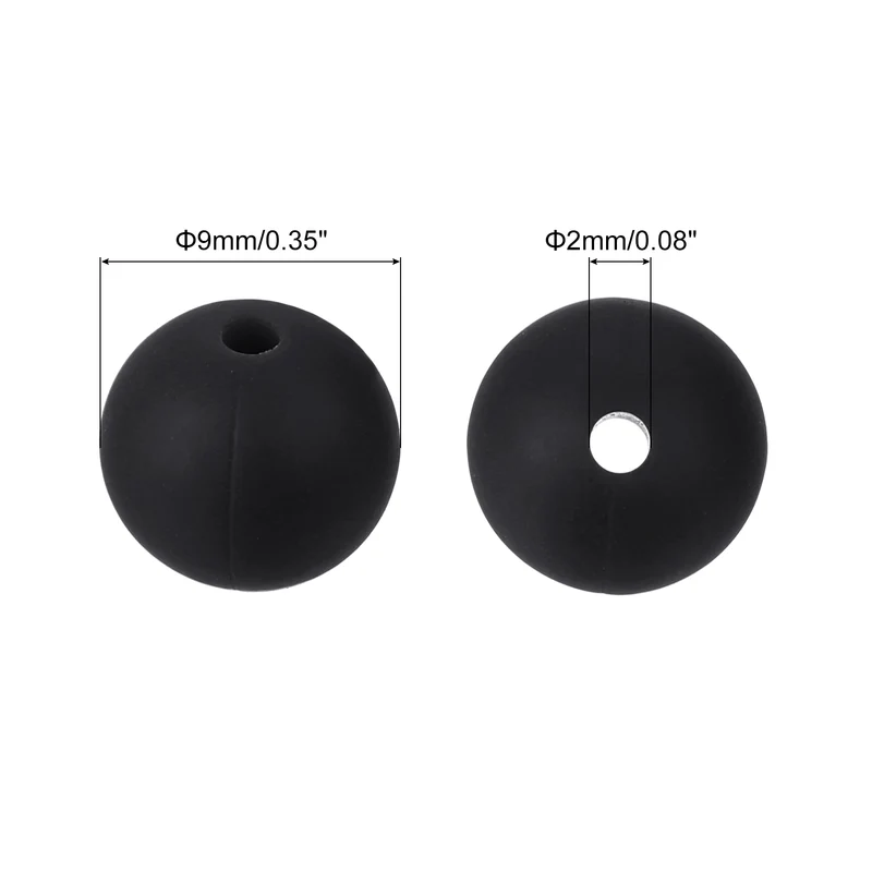 50Pcs 9mm Silicone Beads Round Loose Rubber Bead for DIY Black