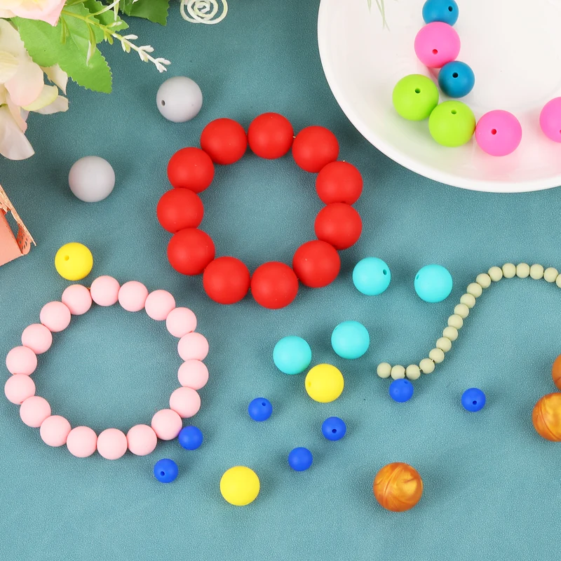 50Pcs 9mm Silicone Beads Round Loose Rubber Bead for DIY Black