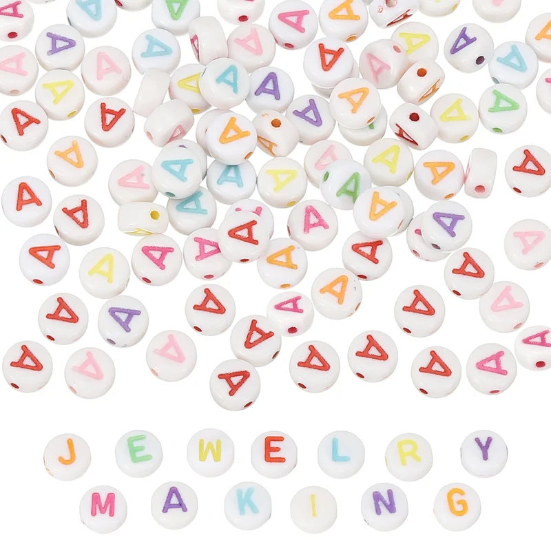 Alphabet Beads, 100 Pcs Rainbow Letter Beads Acrylic Charms, 4x7mm, Letter A