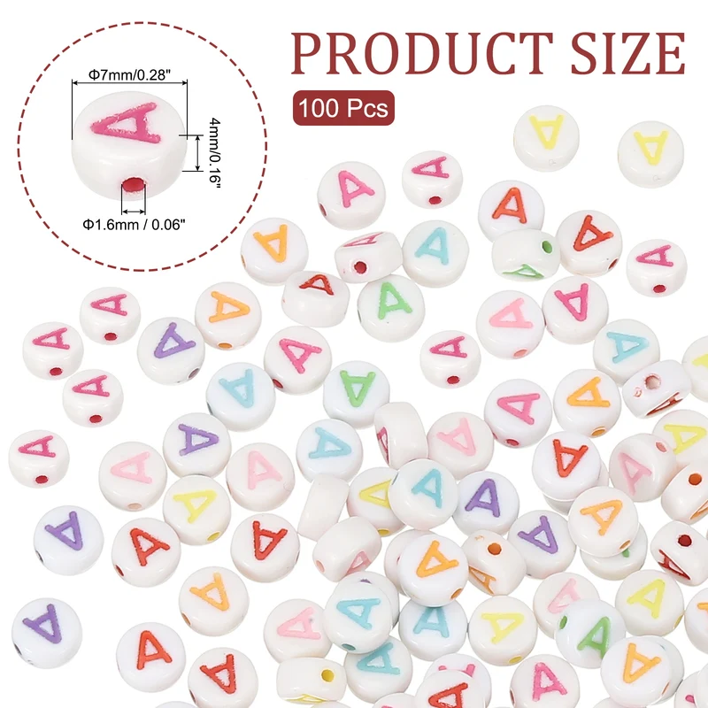 Alphabet Beads, 100 Pcs Rainbow Letter Beads Acrylic Charms, 4x7mm, Letter A