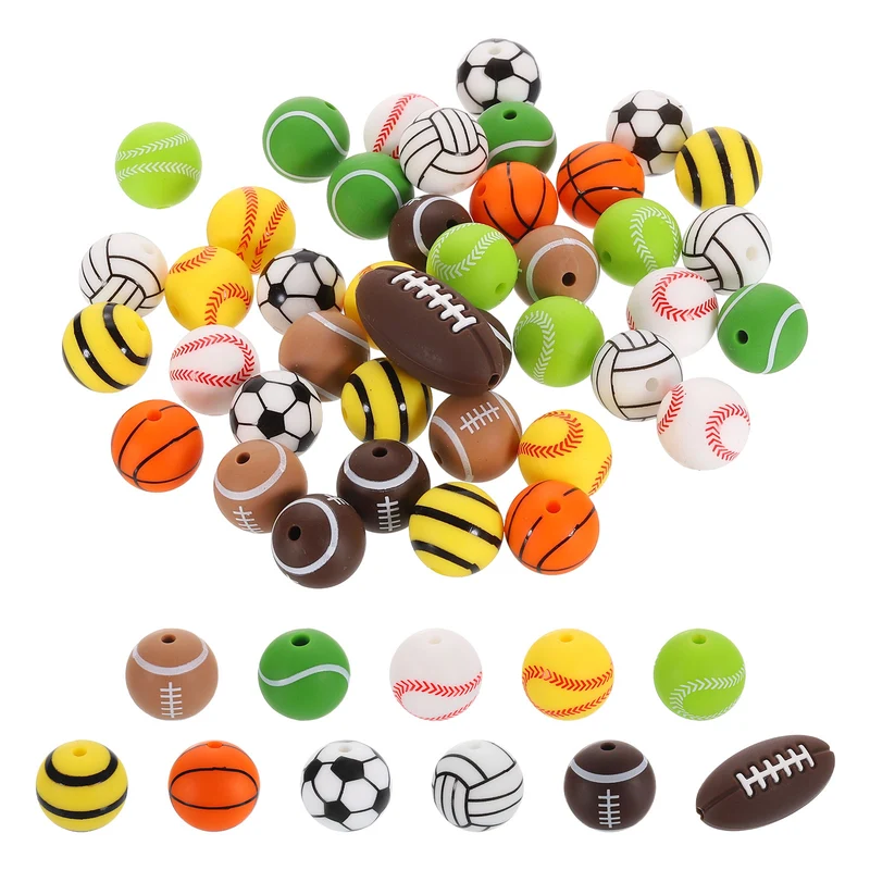 Sports Ball Beads, 41Pcs 15mm Silicone Round Spacer Focal Beads (11 Styles)
