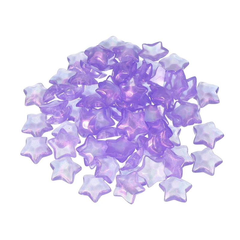 50 Pcs Flat Back Resin Star Beads, Glitter Star Charm, Purple
