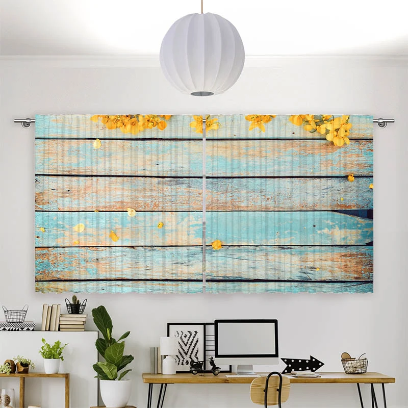 Vorhang Motiv "Gelbe Blueten auf Vintage Holz"