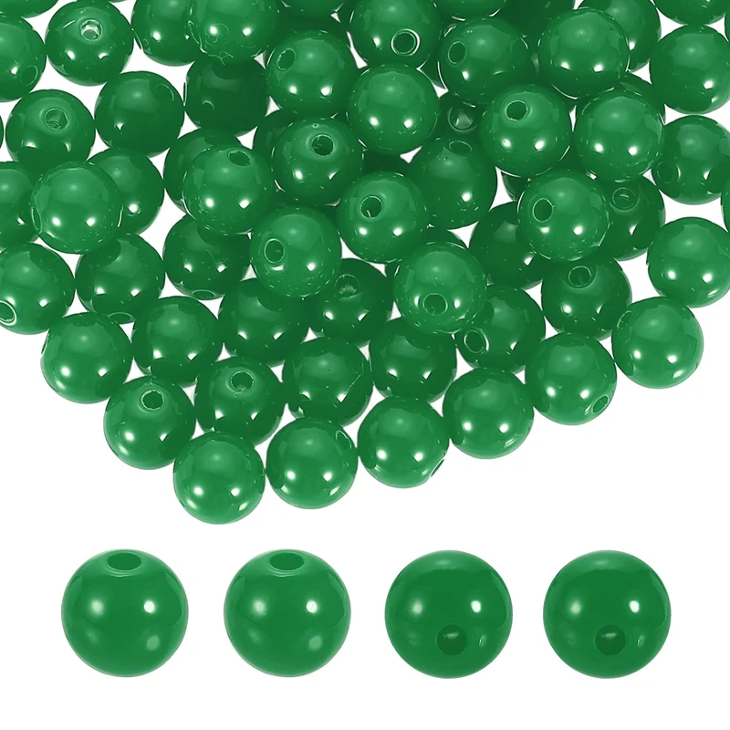 200pcs Green Acrylic Round Beads 10mm Plastic Resin Loose Bead