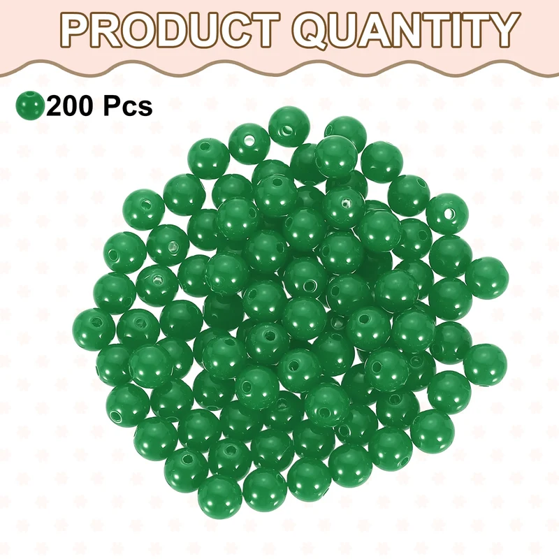 200pcs Green Acrylic Round Beads 10mm Plastic Resin Loose Bead