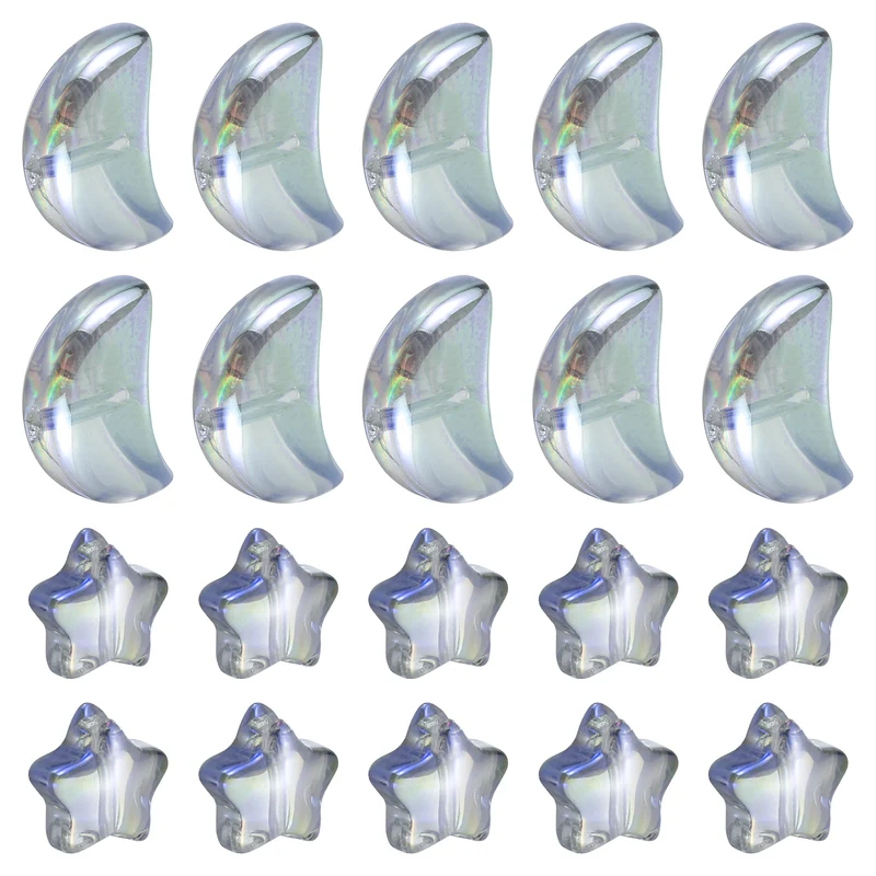 60Pcs Star Moon Shaped Beads, 2 Style Acrylic Spacer Beads Clear Green