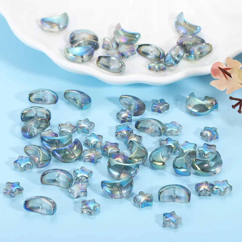 60Pcs Star Moon Shaped Beads, 2 Style Acrylic Spacer Beads Clear Green